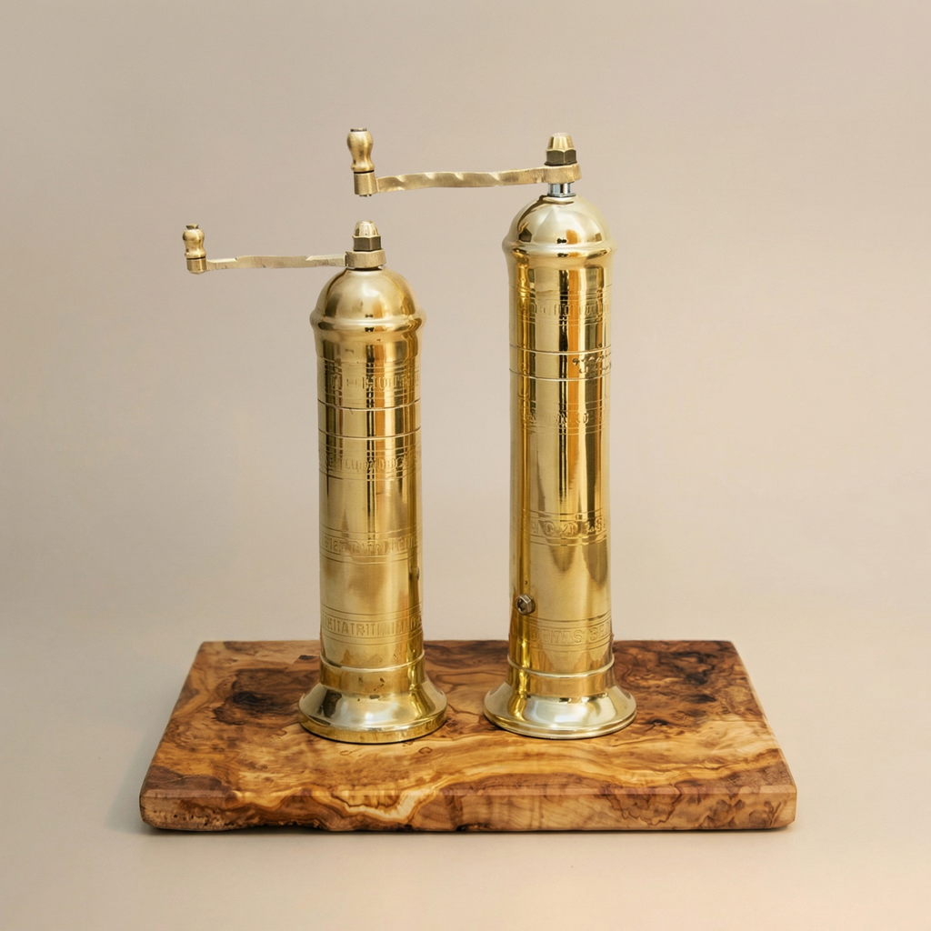 Brass Mills & Olive Wood Board Set