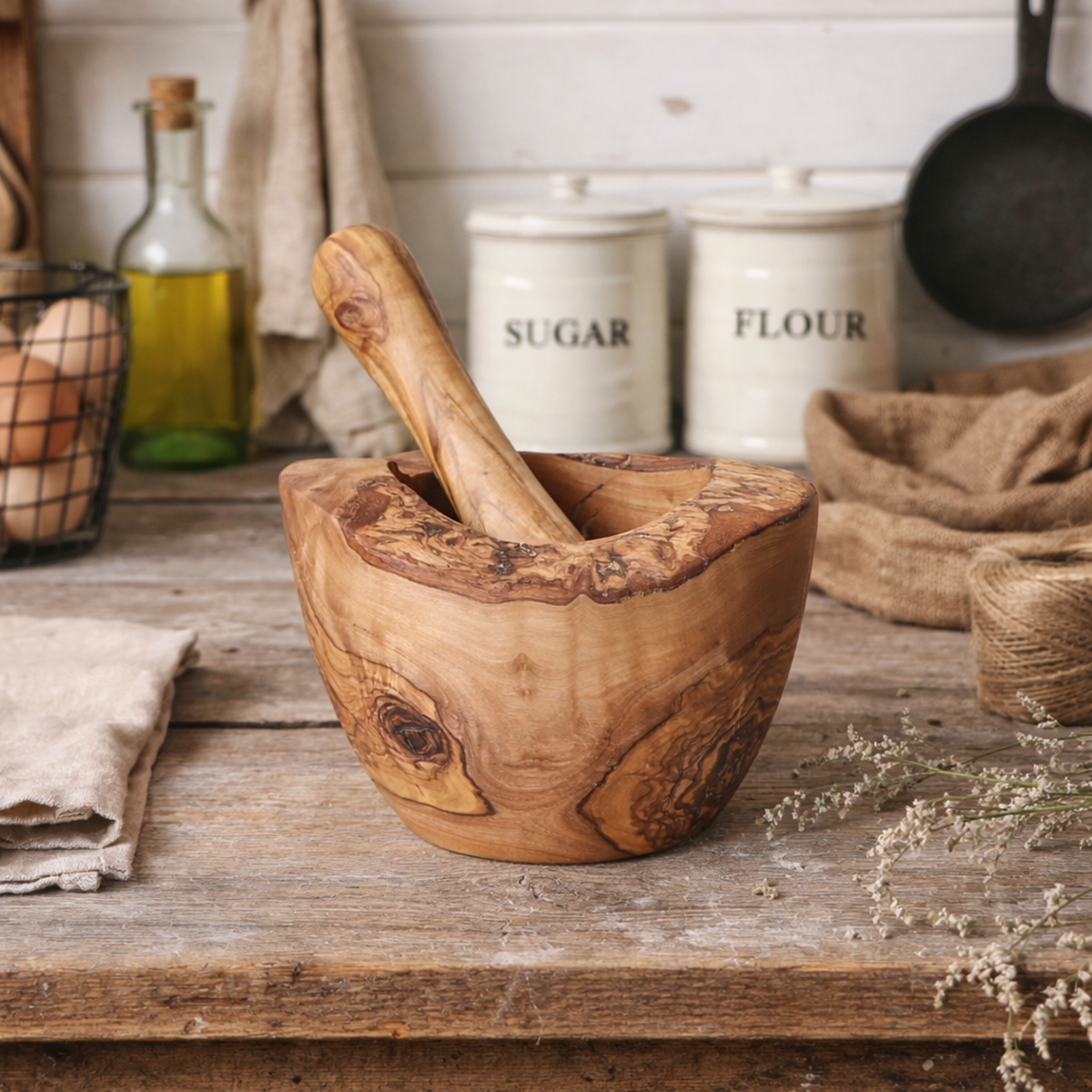 Rustic Olive Wood Mortar & Pestle