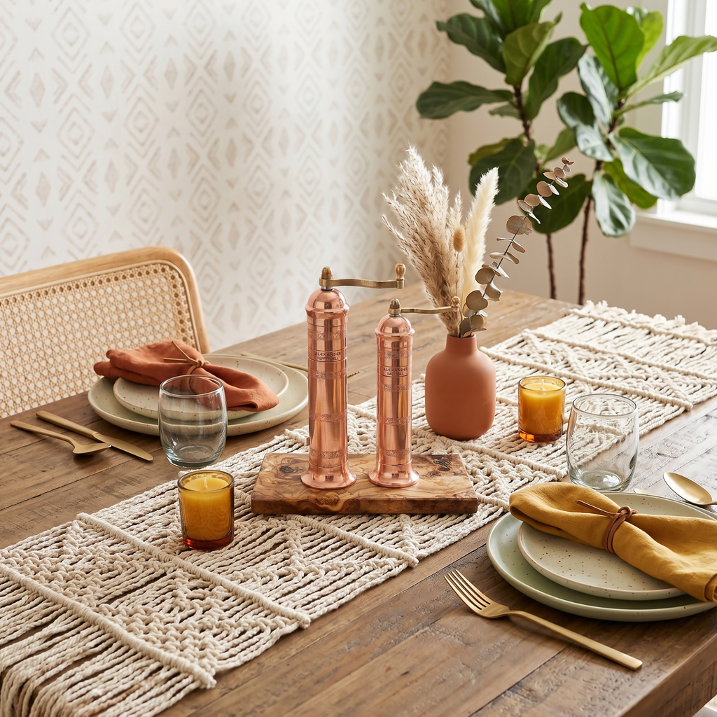 Copper + Brass Mills & Olive Wood Board Set